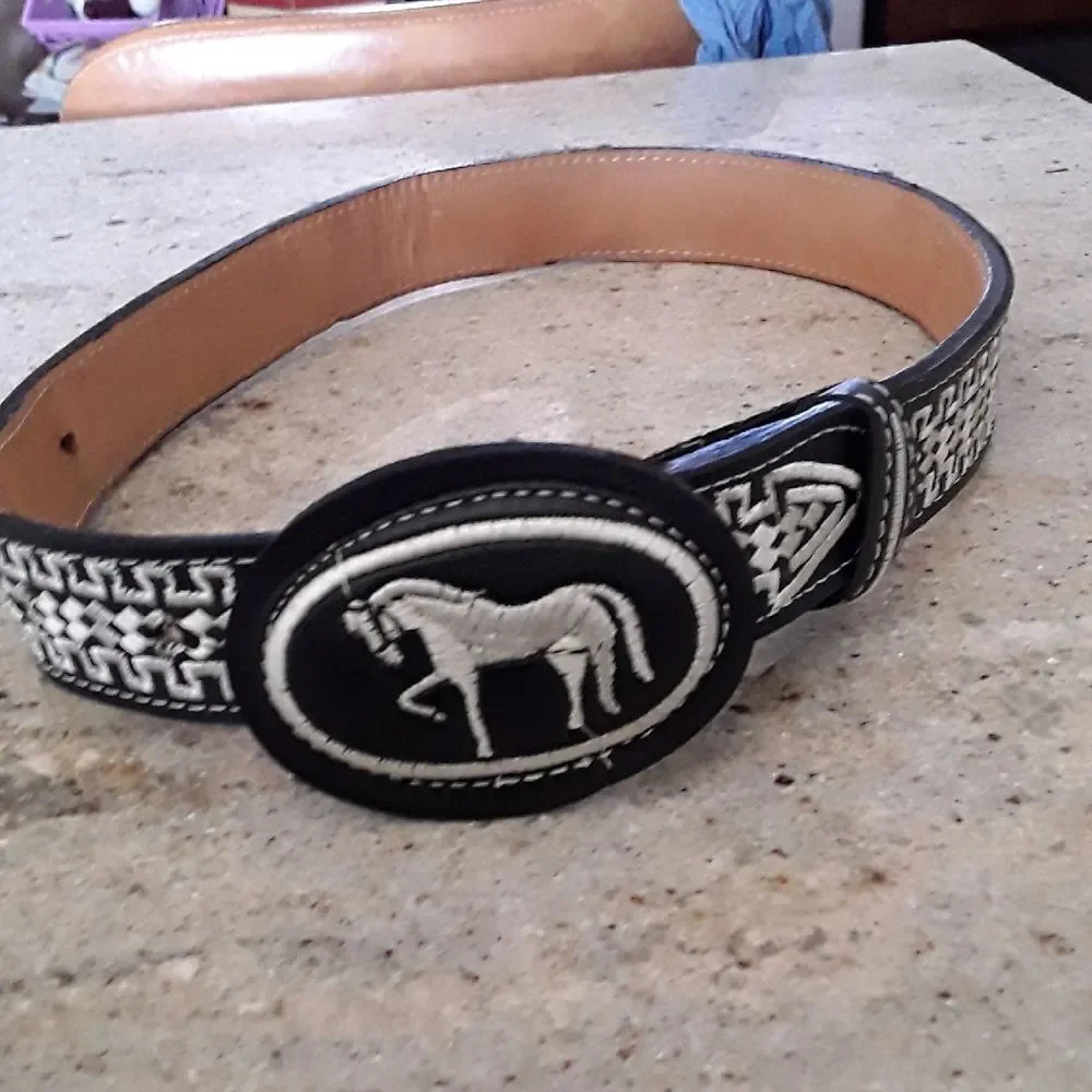 Kids Belt with Horse Design in Black and Brown